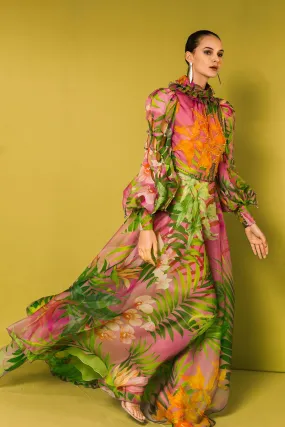 Long-Sleeved Printed Flowy Dress