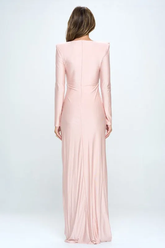 Mauve Solid Color Maxi Dress With Long Sleeves