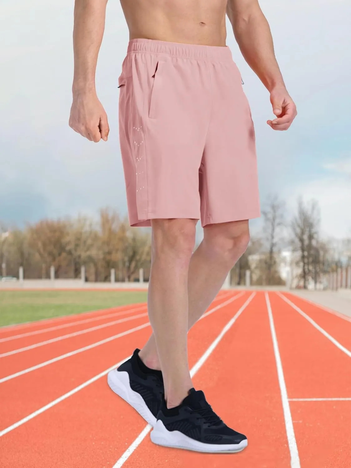 Men's Athletic Running Shorts Quick Dry Lightweight Tennis Gym Workout 7 inch Basketball Shorts for Men 3 Zipper Pockets