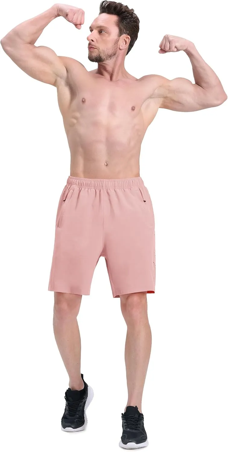 Men's Athletic Running Shorts Quick Dry Lightweight Tennis Gym Workout 7 inch Basketball Shorts for Men 3 Zipper Pockets