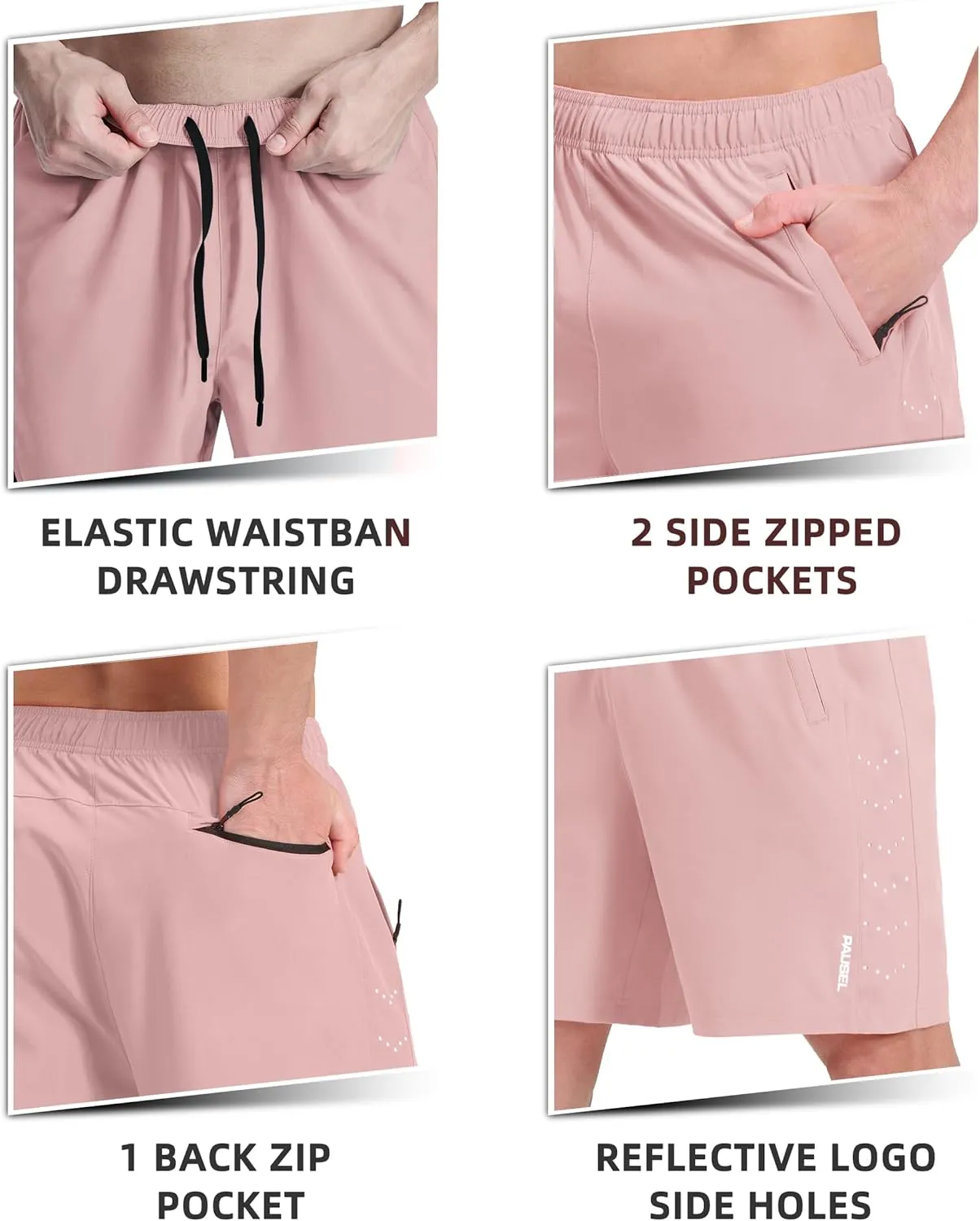 Men's Athletic Running Shorts Quick Dry Lightweight Tennis Gym Workout 7 inch Basketball Shorts for Men 3 Zipper Pockets