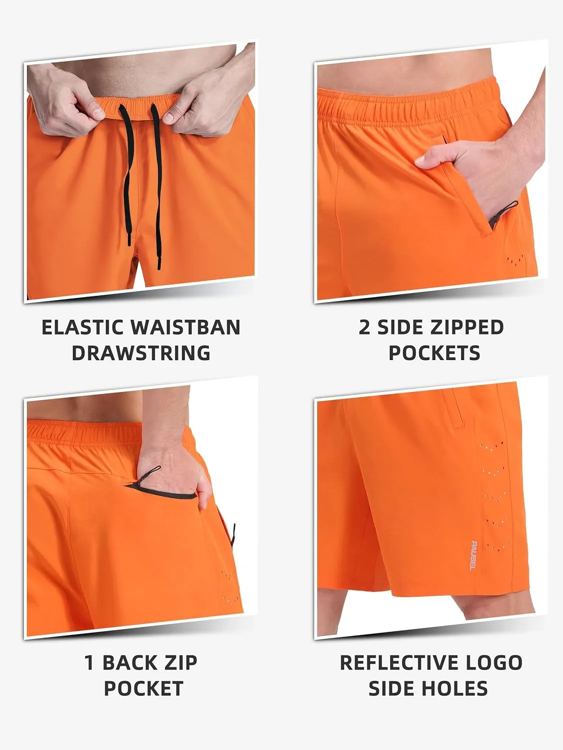 Men's Athletic Running Shorts Quick Dry Lightweight Tennis Gym Workout 7 inch Basketball Shorts for Men 3 Zipper Pockets