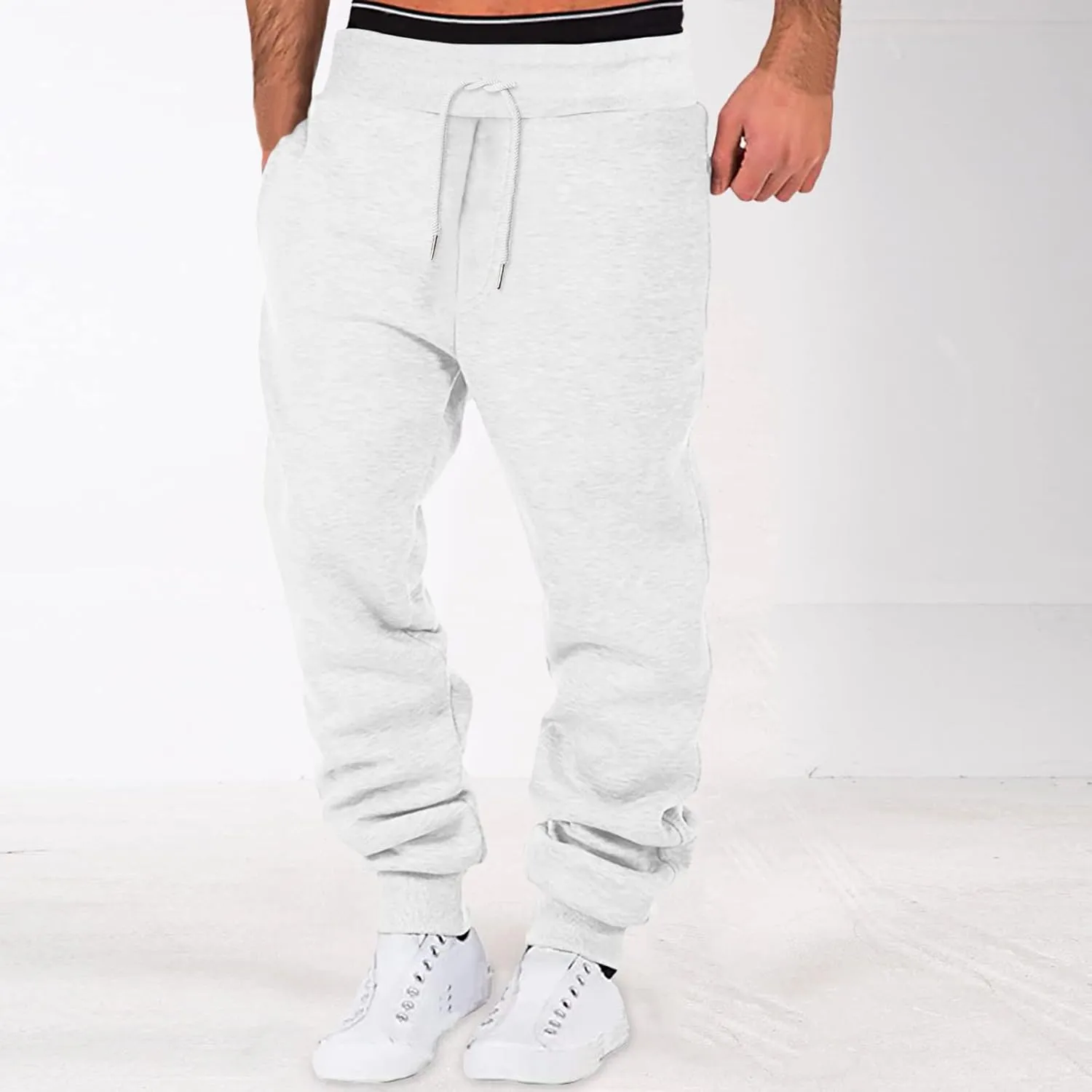Mens Fleece Joggers Pants Elastic Waist Ultra-Soft Warm Fleece Lined Running Athletic Sweatpants Winter Thermal Pants
