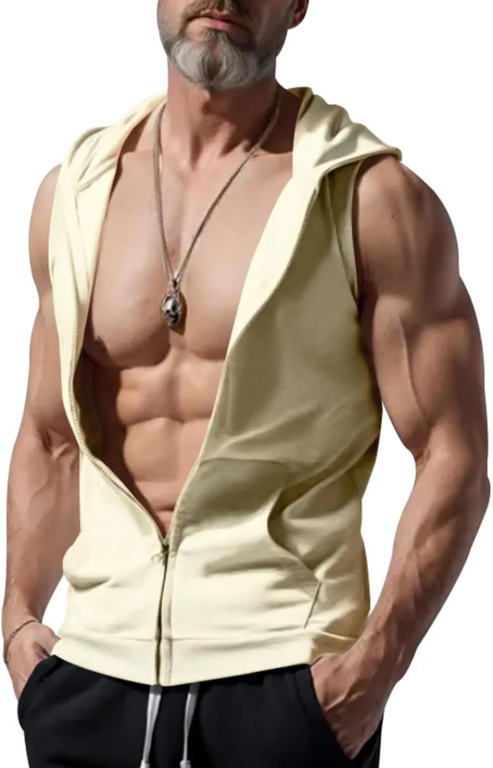 Mens Hooded Tank Tops Sleeveless Sweatshirt Lightweight Zip Up Vest Hoodie