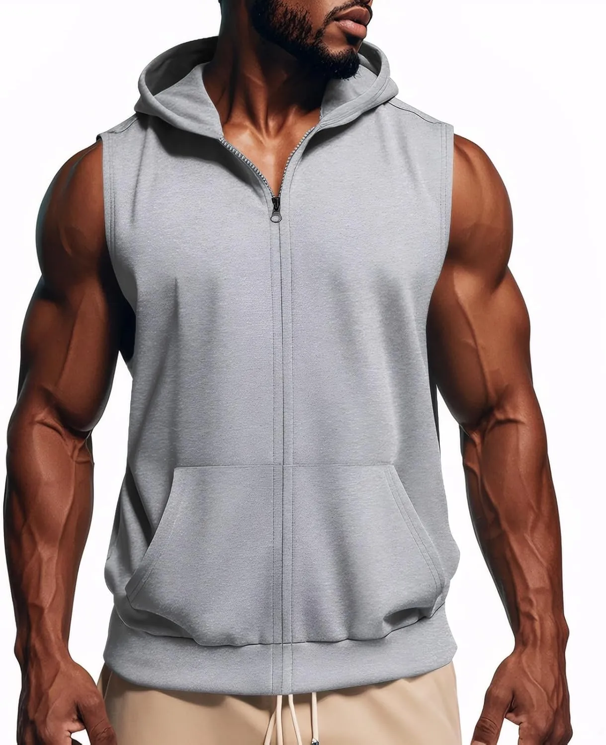 Mens Hooded Tank Tops Sleeveless Sweatshirt Lightweight Zip Up Vest Hoodie