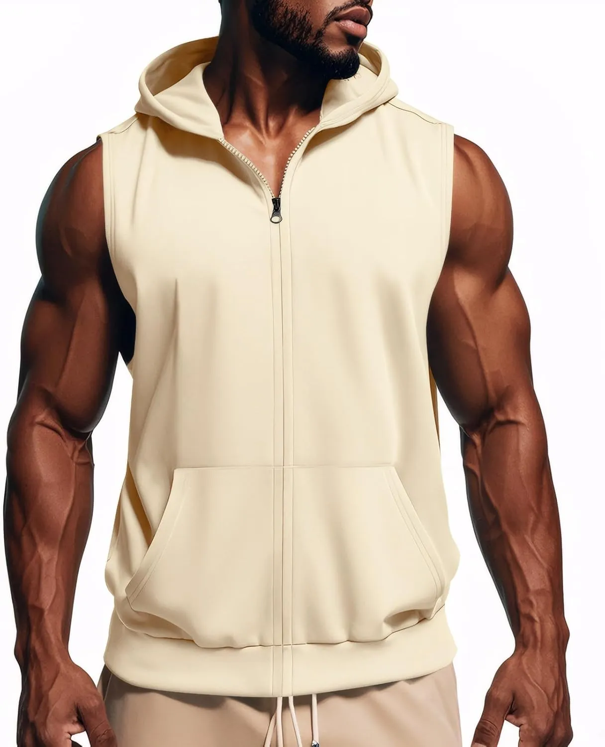 Mens Hooded Tank Tops Sleeveless Sweatshirt Lightweight Zip Up Vest Hoodie
