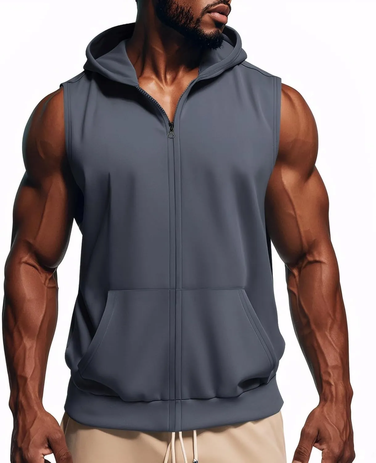 Mens Hooded Tank Tops Sleeveless Sweatshirt Lightweight Zip Up Vest Hoodie