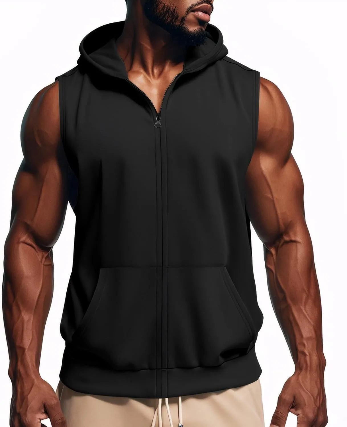 Mens Hooded Tank Tops Sleeveless Sweatshirt Lightweight Zip Up Vest Hoodie