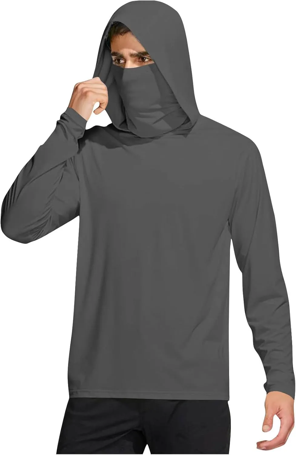 Men's Sun Protection Hoodie Shirt UPF 50  Long Sleeve UV SPF T-Shirts with Face Cover Rash Guard Fishing Lightweight
