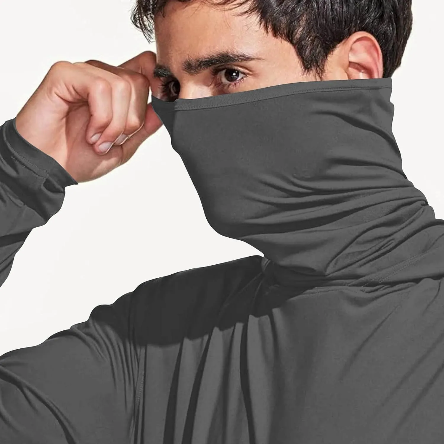 Men's Sun Protection Hoodie Shirt UPF 50  Long Sleeve UV SPF T-Shirts with Face Cover Rash Guard Fishing Lightweight