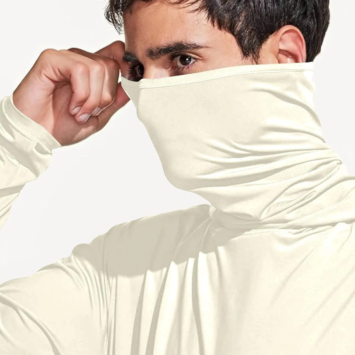 Men's Sun Protection Hoodie Shirt UPF 50  Long Sleeve UV SPF T-Shirts with Face Cover Rash Guard Fishing Lightweight