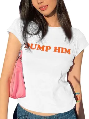 MISSACTIVER Women’s Dump Him Letter Print Crop T-Shirt Streetwear O-Neck Short Sleeve Crop Tops 2000s Aesthetics