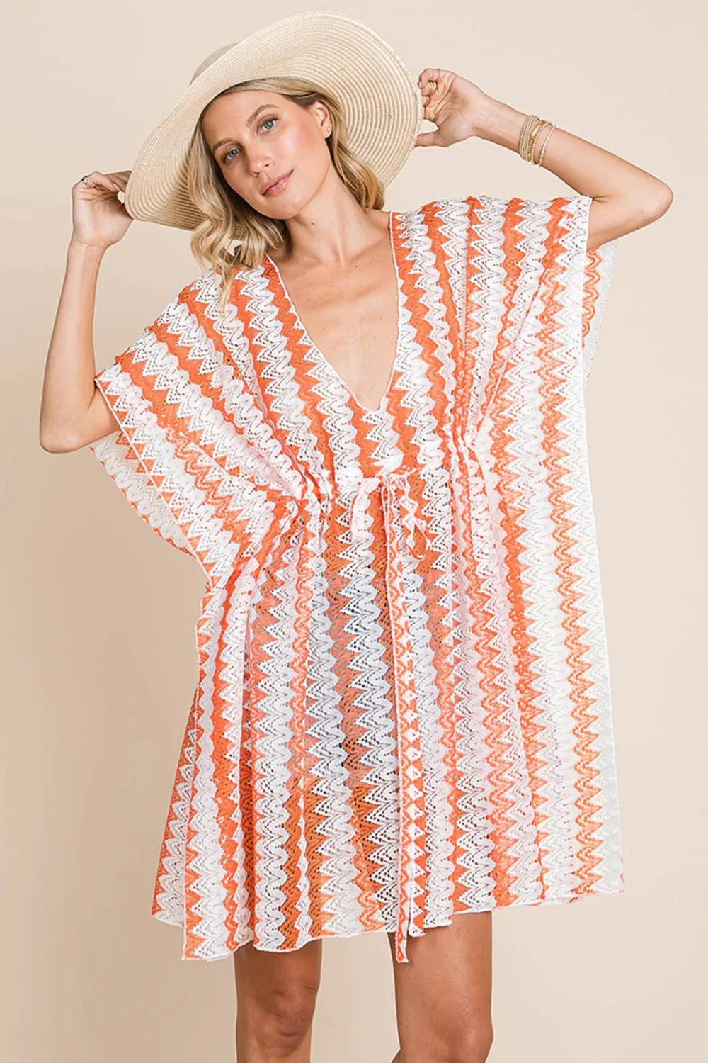 Multi Crochet Lace Cover Up - Orange