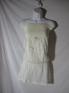 NEW TOMTOM IBIZA GAUZE Boho Floral Sundress Mini Dress Creme 2 Peasant