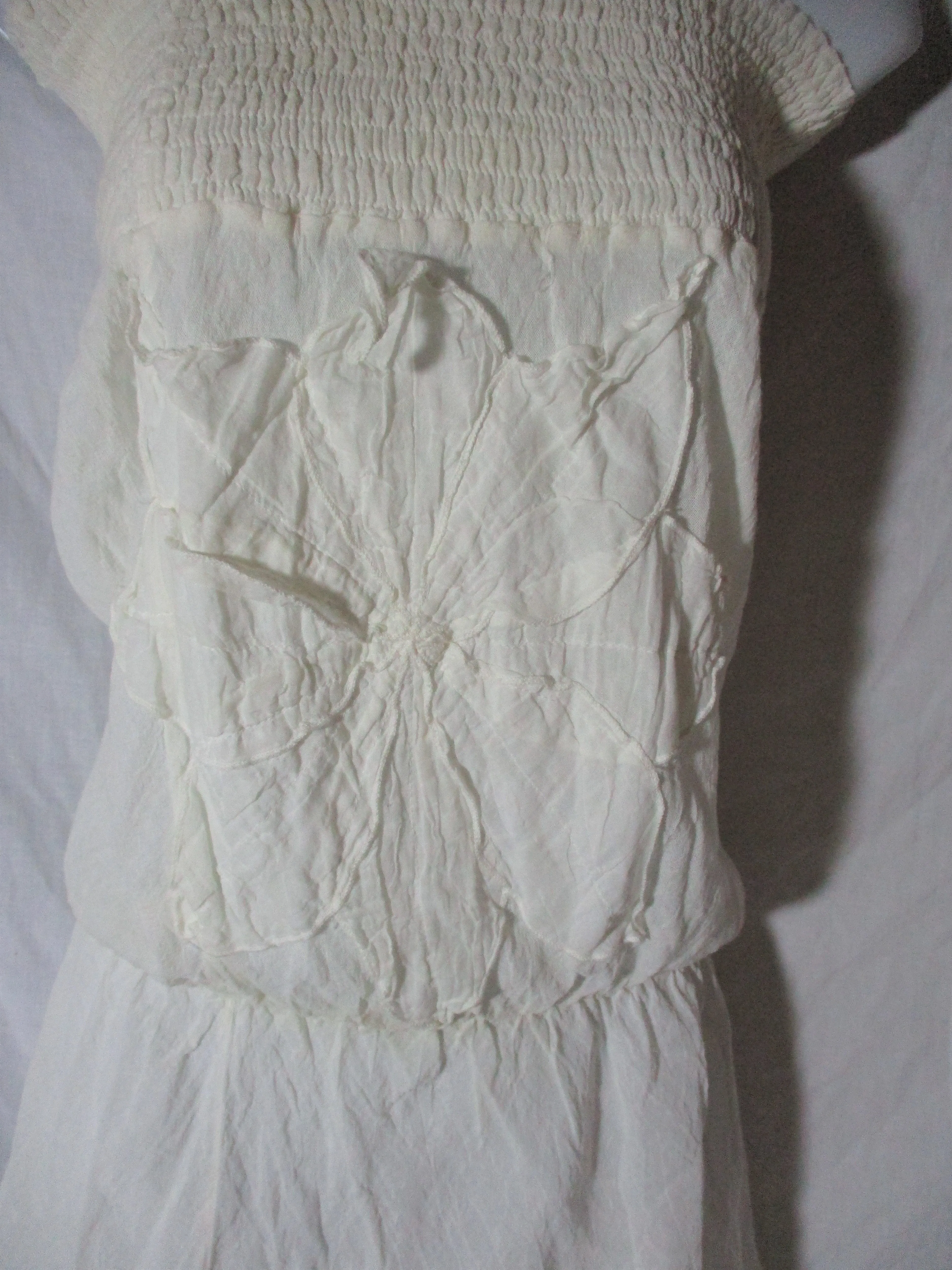 NEW TOMTOM IBIZA GAUZE Boho Floral Sundress Mini Dress Creme 2 Peasant