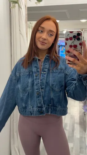 NM RONJA LS CROP DENIM JACKET - MEDIUM BLUE