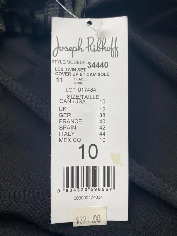 NWT! JOSEPH RIBKOFF BLACK BURNT VELVET TWINSET COVERUP AND CAMISOLE SIZE 10
