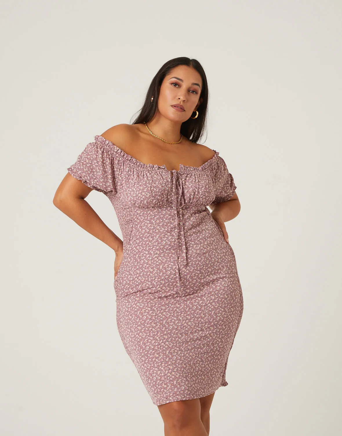 Plus Size Puff Sleeve Floral Dress