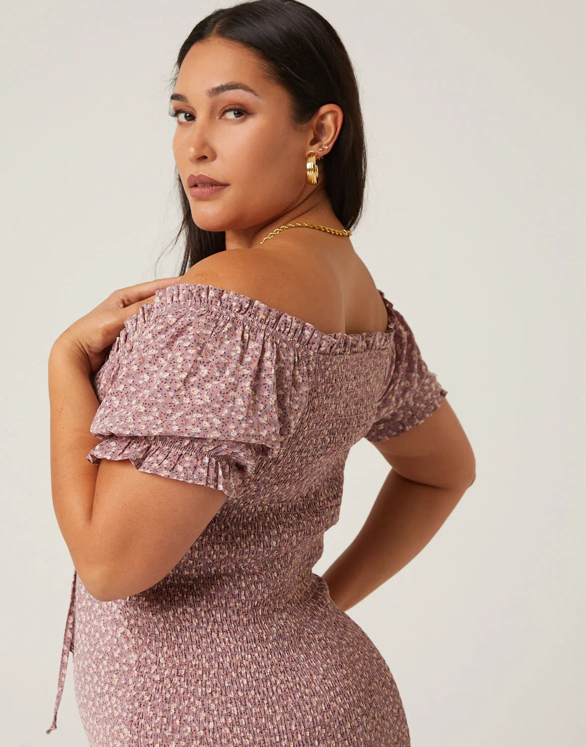 Plus Size Puff Sleeve Floral Dress