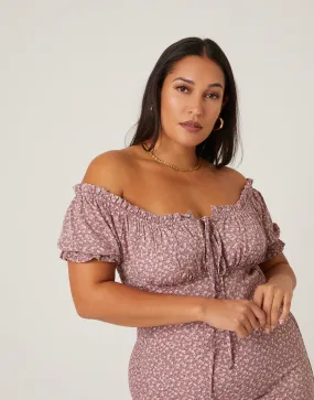 Plus Size Puff Sleeve Floral Dress