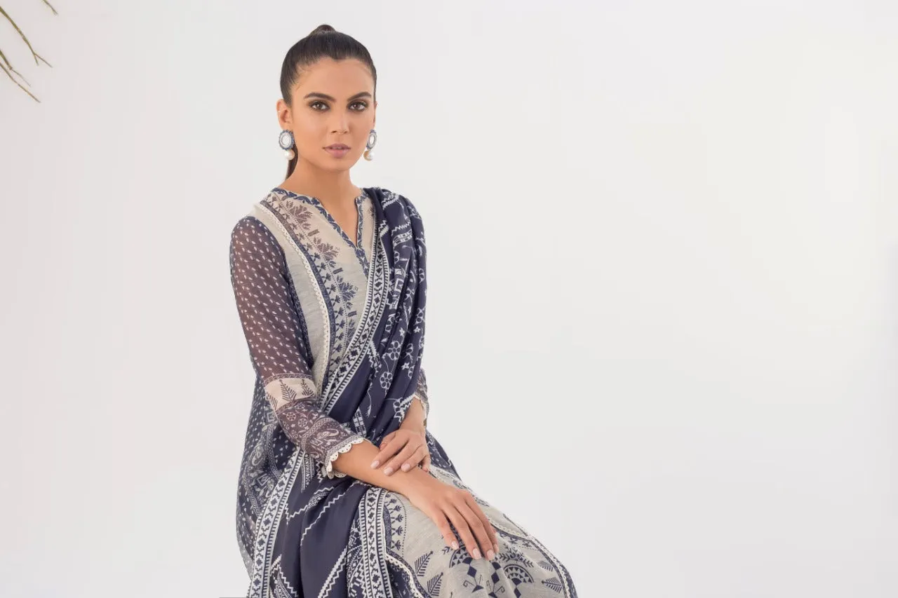 Prussian Blue Cotton Net Shirt And Raw Silk Trouser With Dupatta