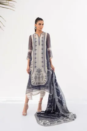 Prussian Blue Cotton Net Shirt And Raw Silk Trouser With Dupatta