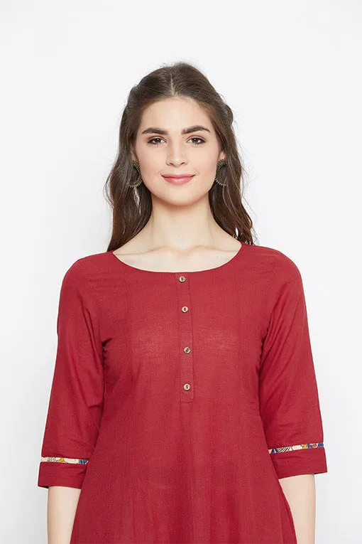 Red Kalidaar Kurta With Beige Palazzos – Set of 2