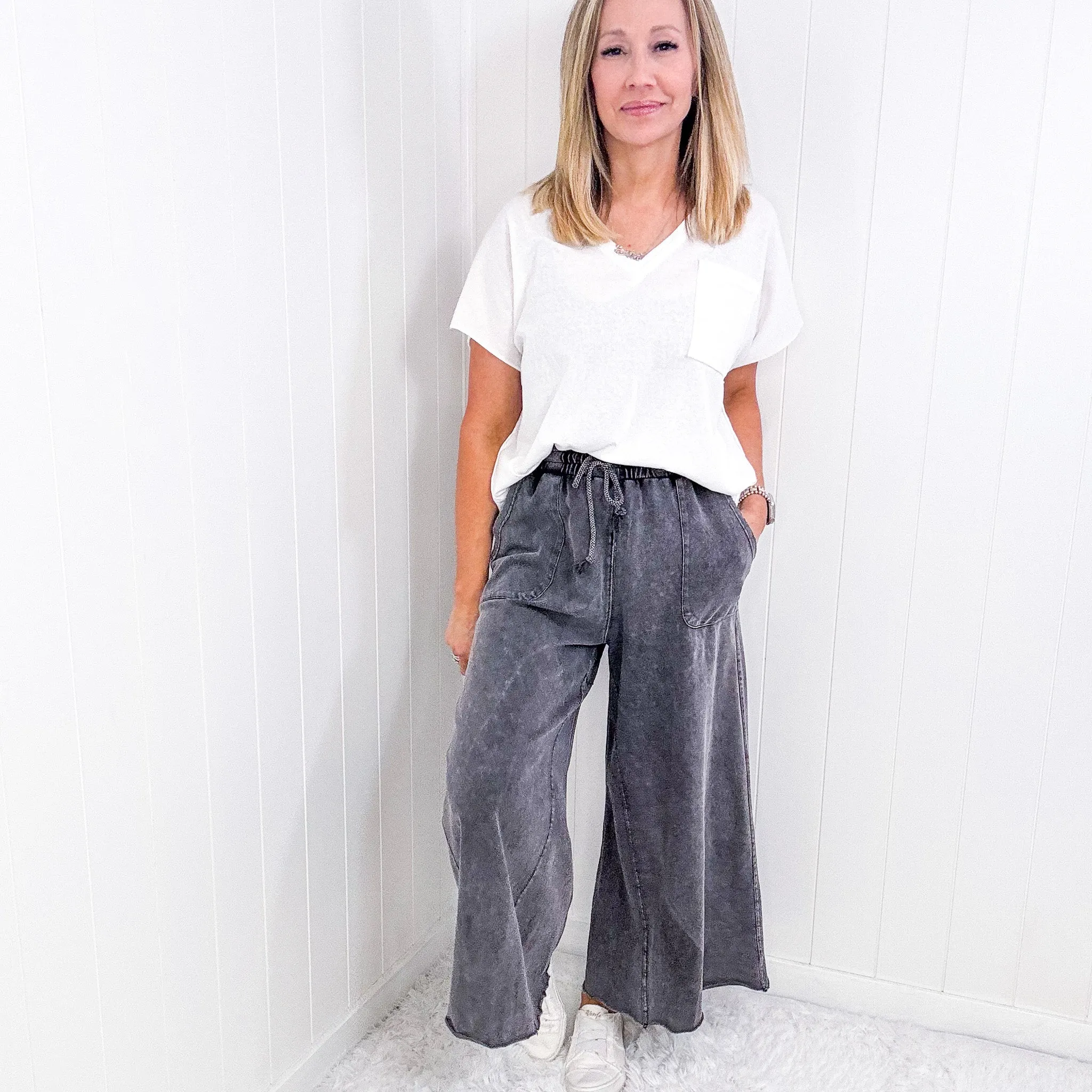 Relax It's Sunday Terry Knit Wide Leg Pull On Pants in 7 Colors