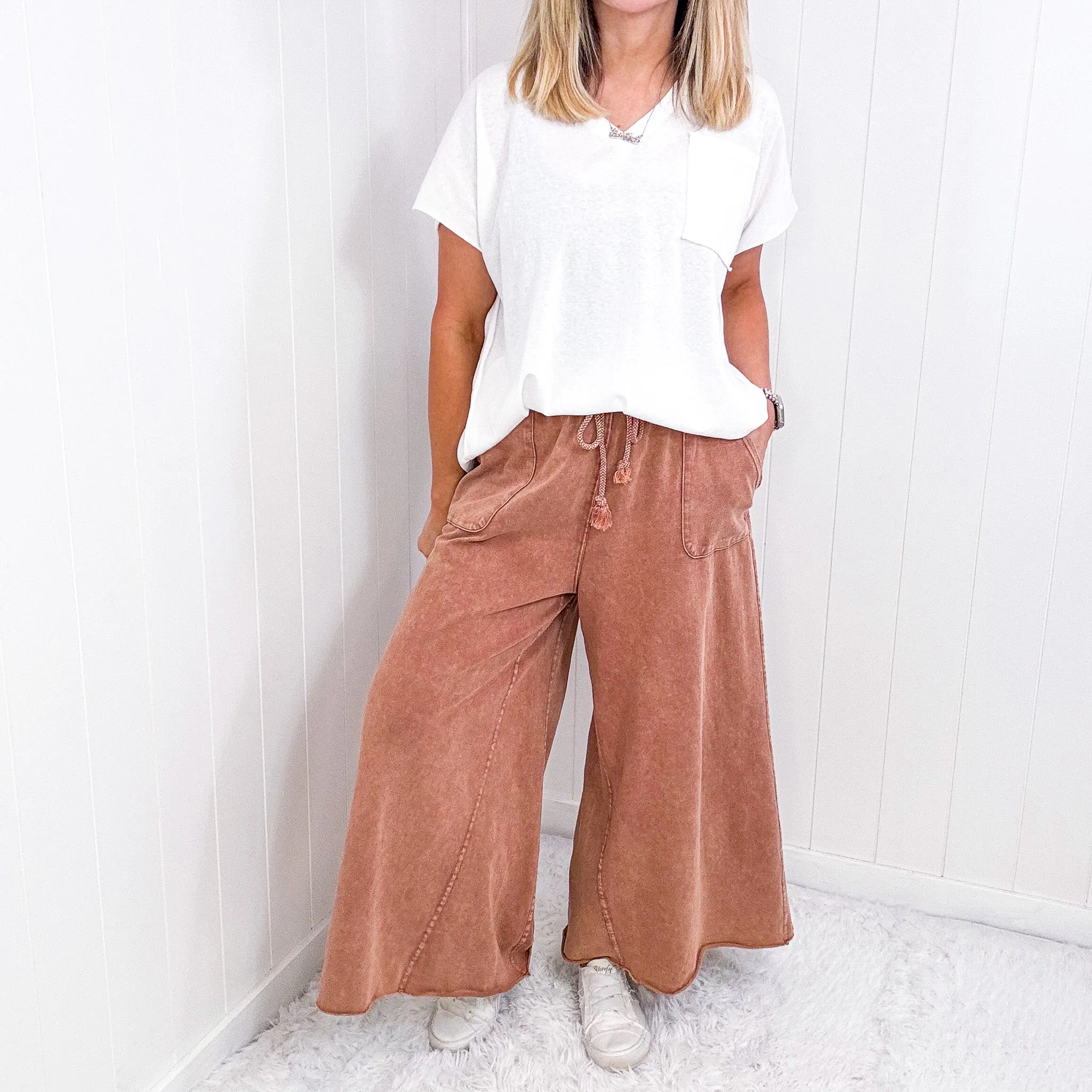 Relax It's Sunday Terry Knit Wide Leg Pull On Pants in 7 Colors