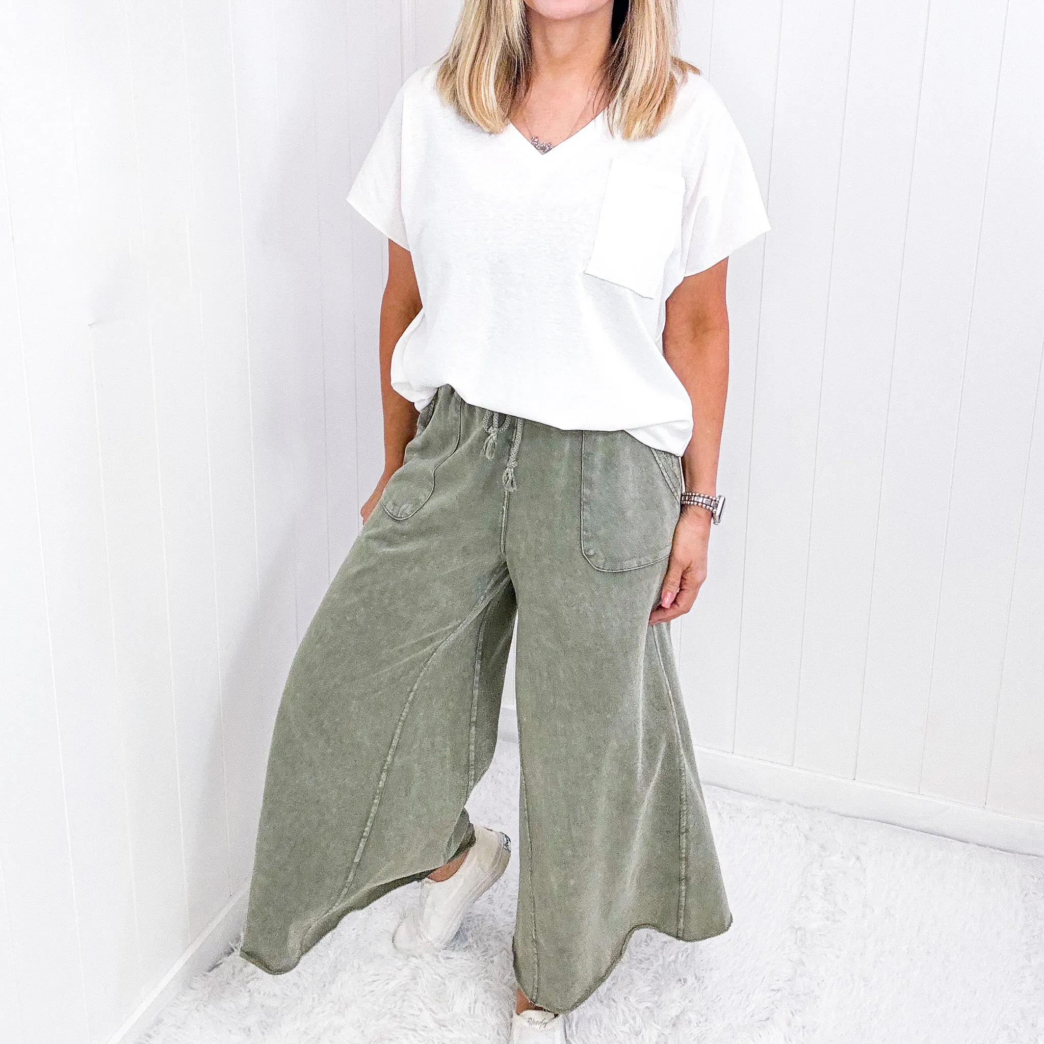 Relax It's Sunday Terry Knit Wide Leg Pull On Pants in 7 Colors
