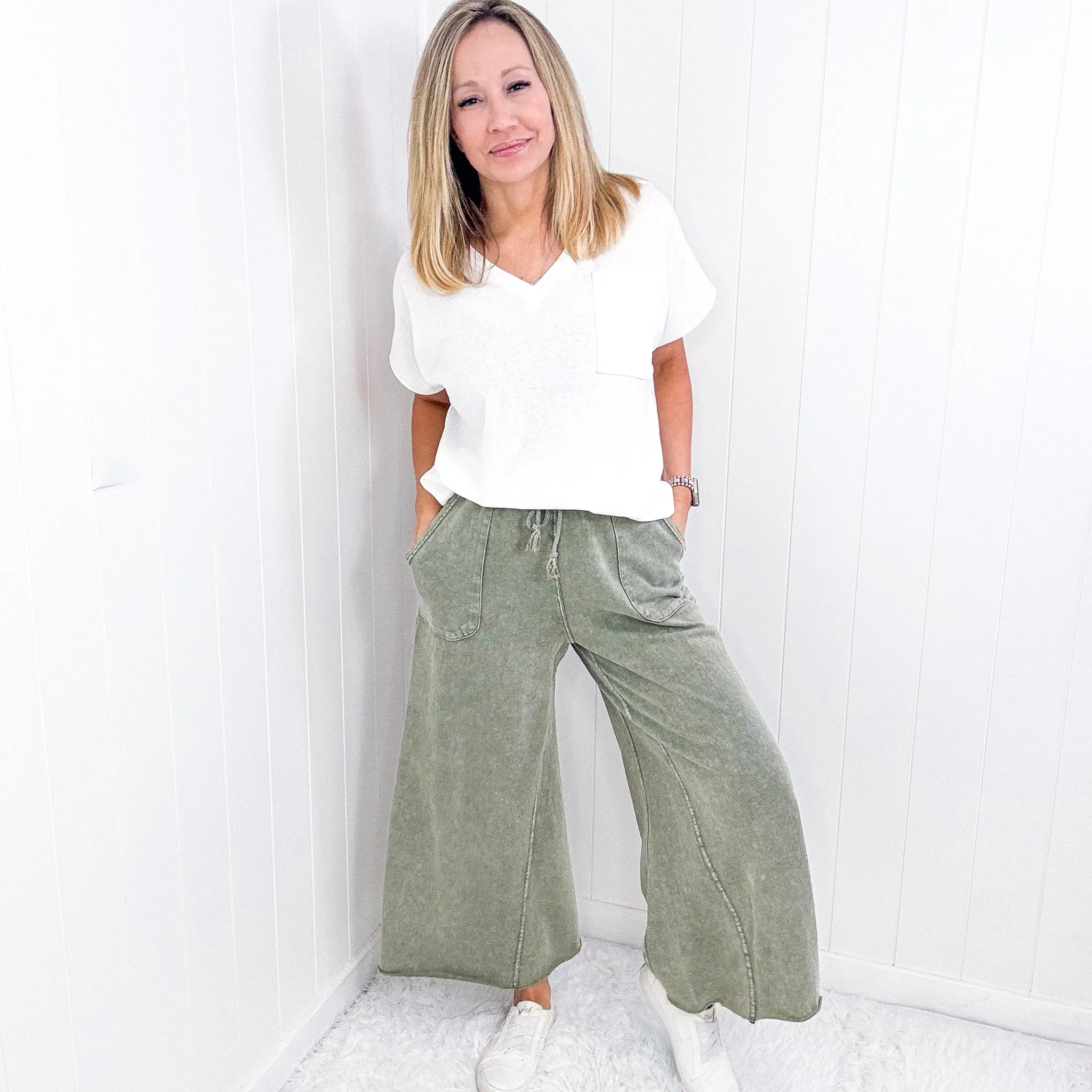 Relax It's Sunday Terry Knit Wide Leg Pull On Pants in 7 Colors