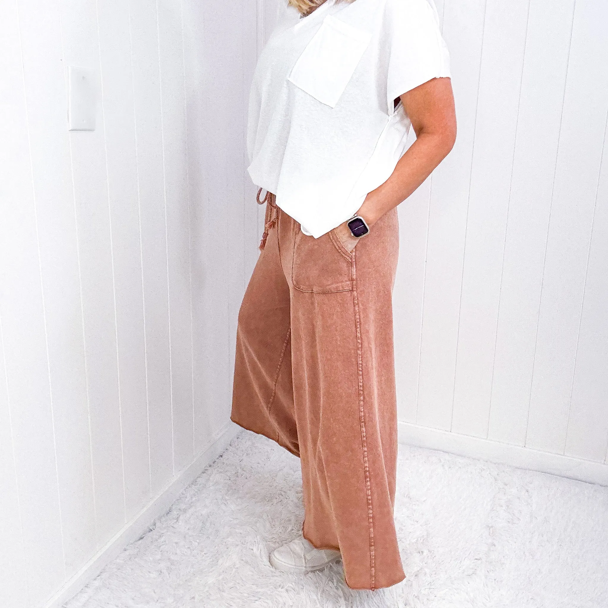 Relax It's Sunday Terry Knit Wide Leg Pull On Pants in 7 Colors