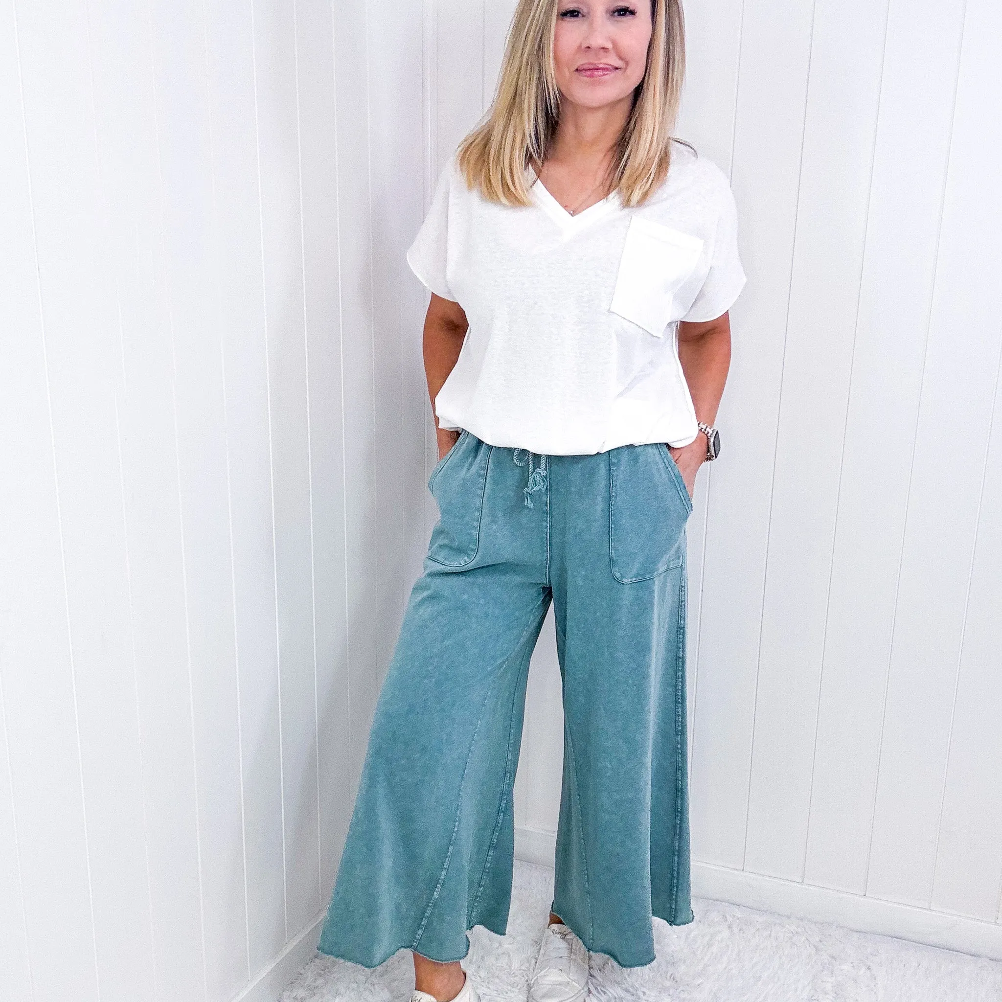 Relax It's Sunday Terry Knit Wide Leg Pull On Pants in 7 Colors