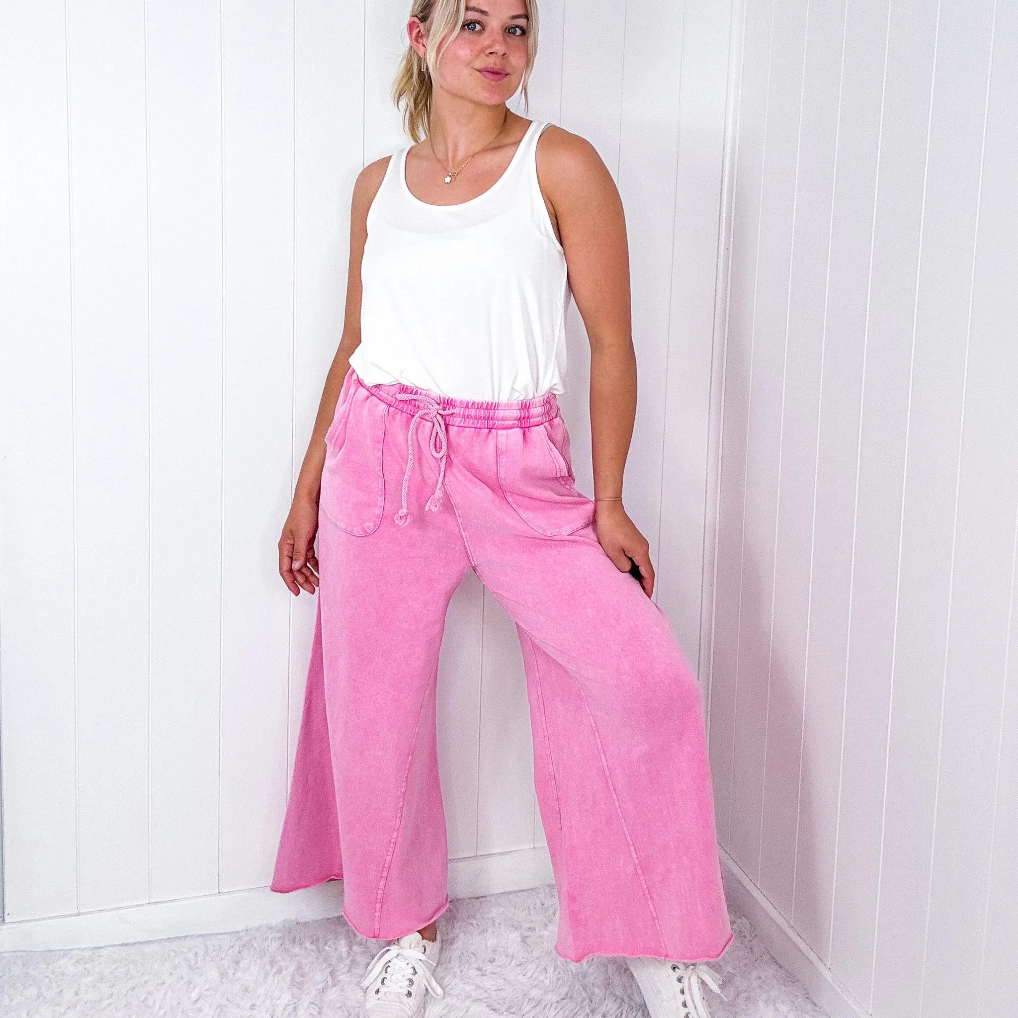 Relax It's Sunday Terry Knit Wide Leg Pull On Pants in 7 Colors
