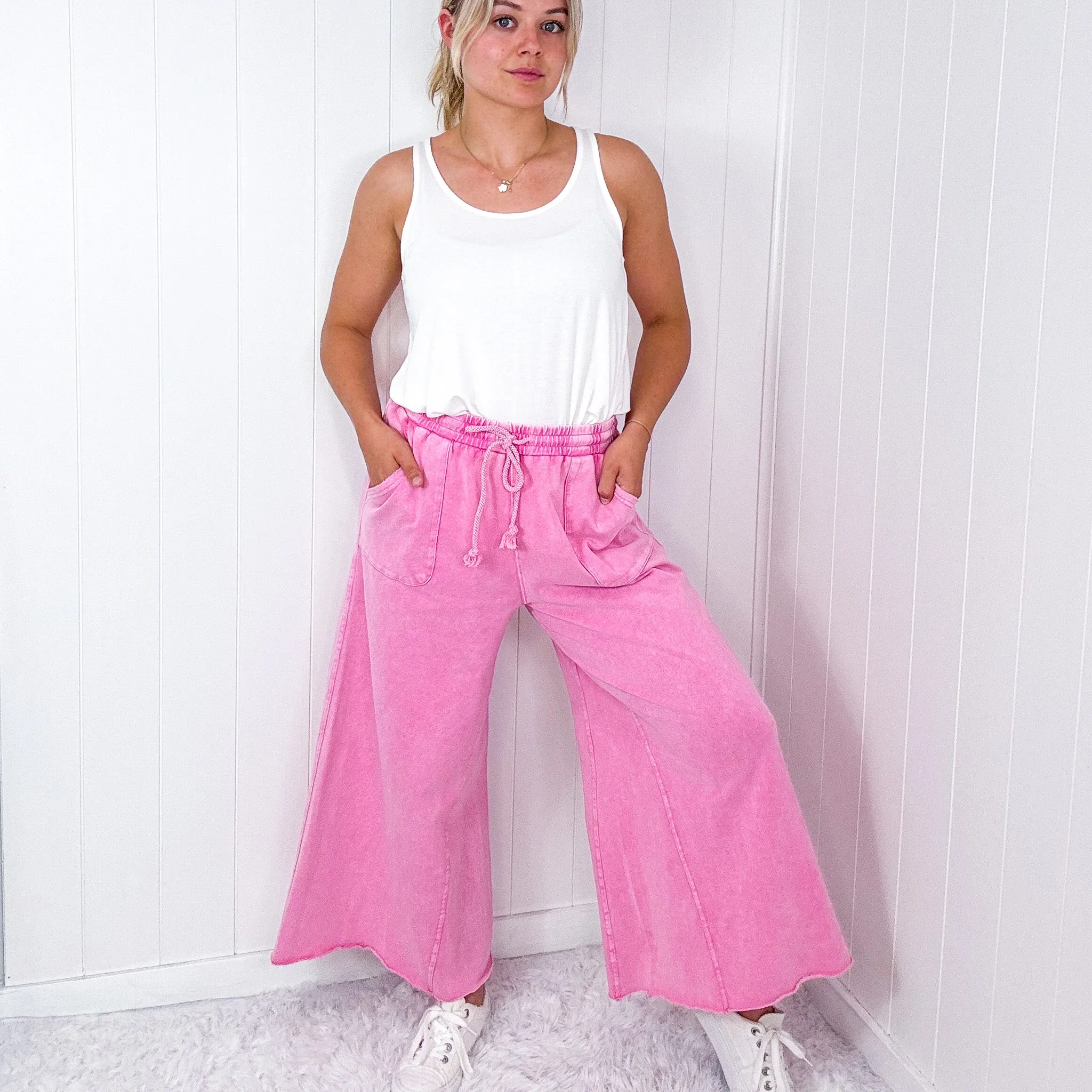 Relax It's Sunday Terry Knit Wide Leg Pull On Pants in 7 Colors