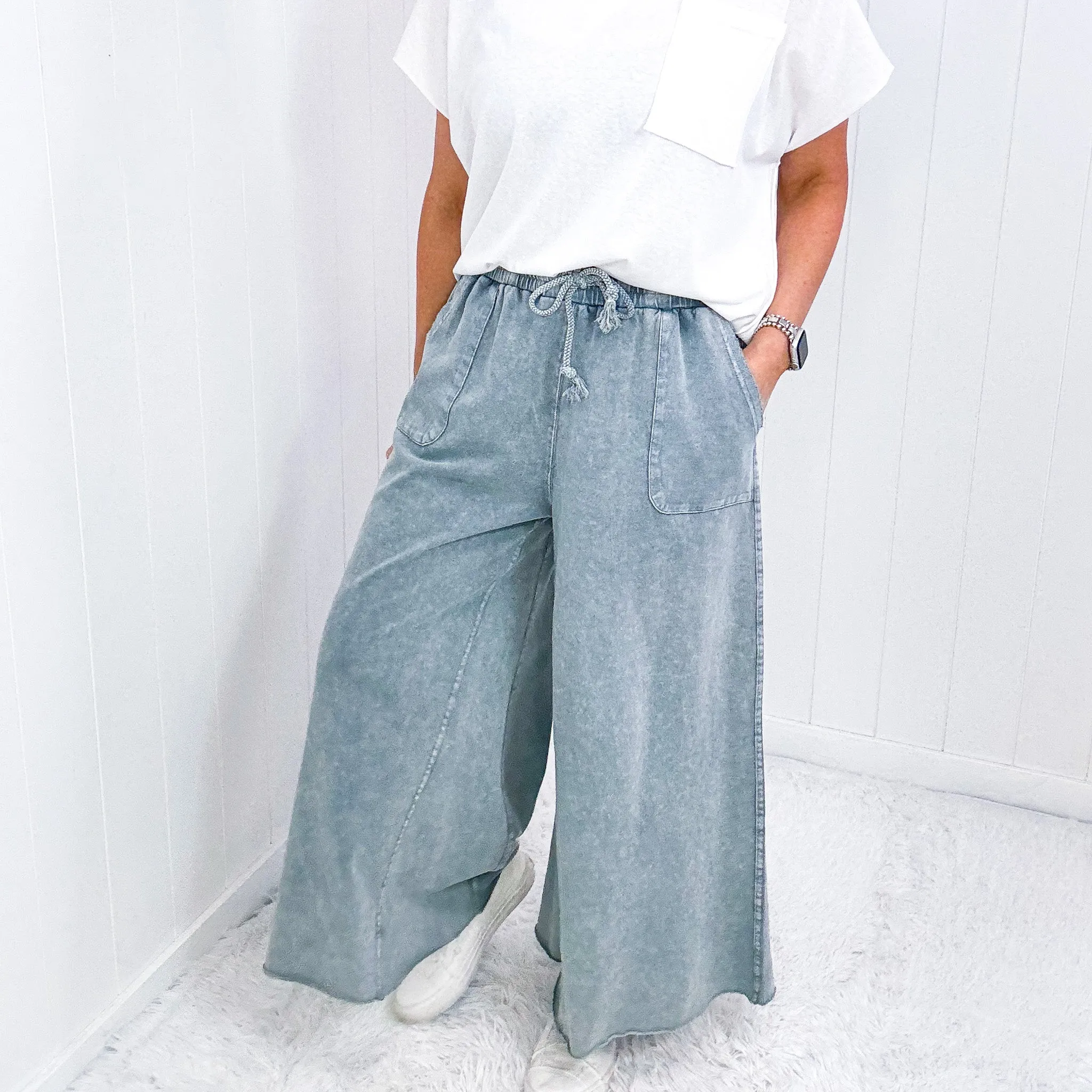 Relax It's Sunday Terry Knit Wide Leg Pull On Pants in 7 Colors