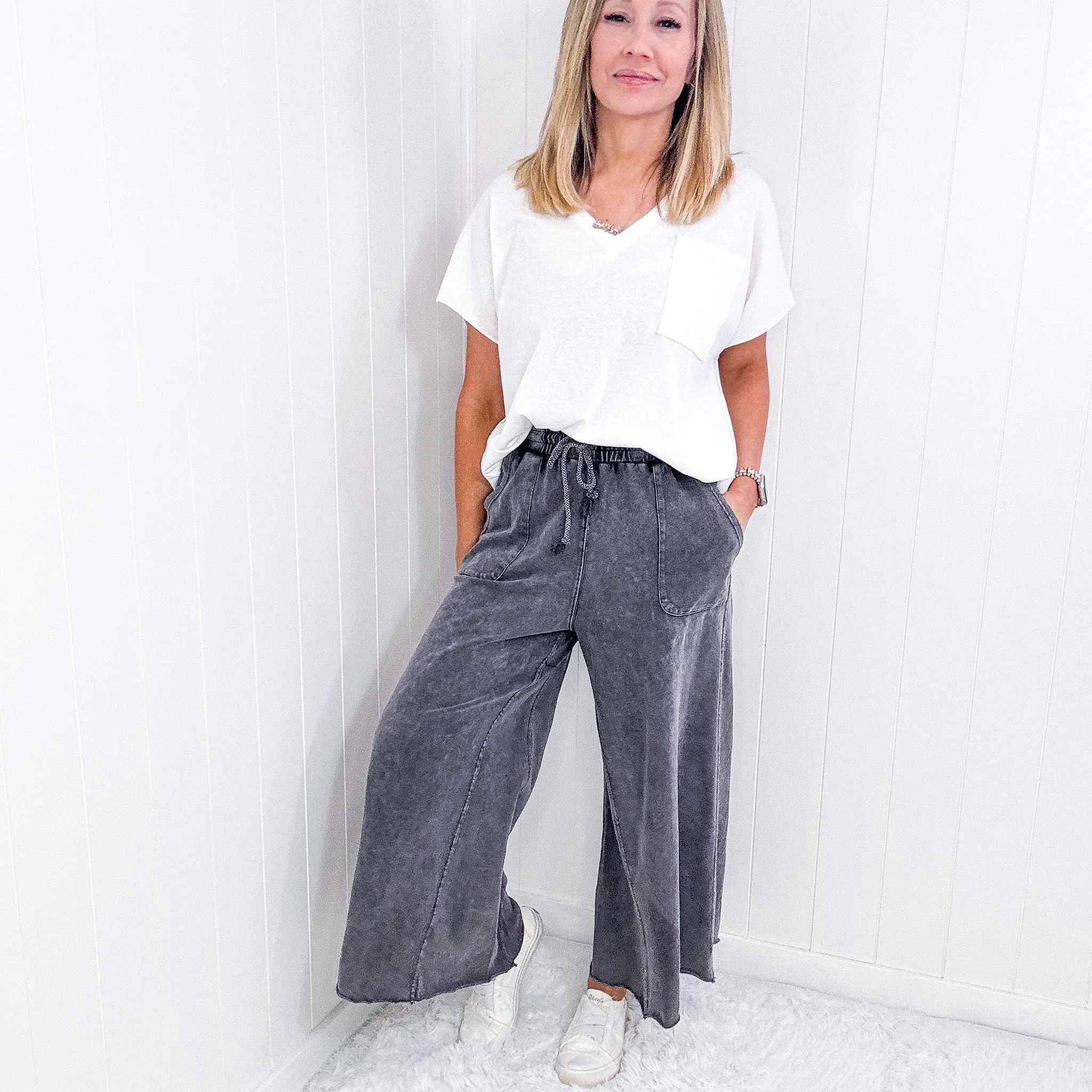 Relax It's Sunday Terry Knit Wide Leg Pull On Pants in 7 Colors