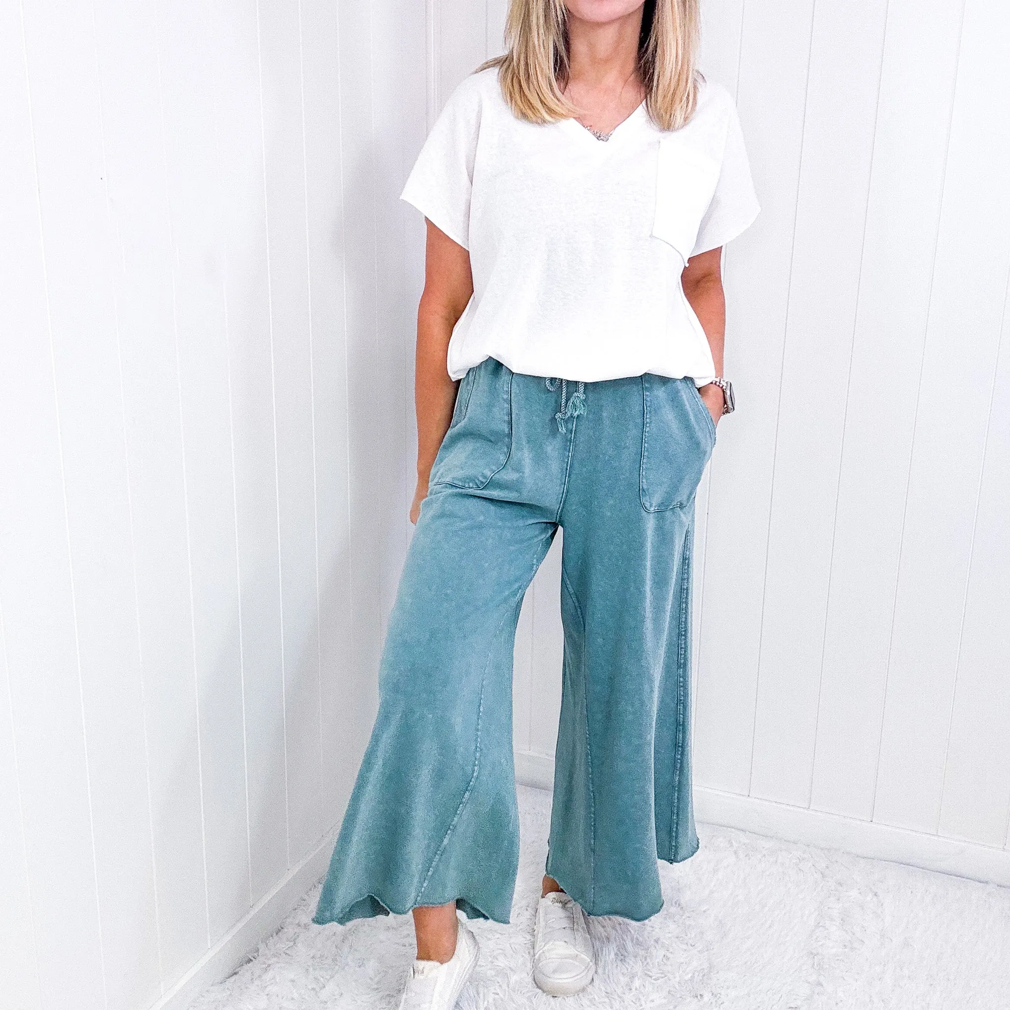 Relax It's Sunday Terry Knit Wide Leg Pull On Pants in 7 Colors