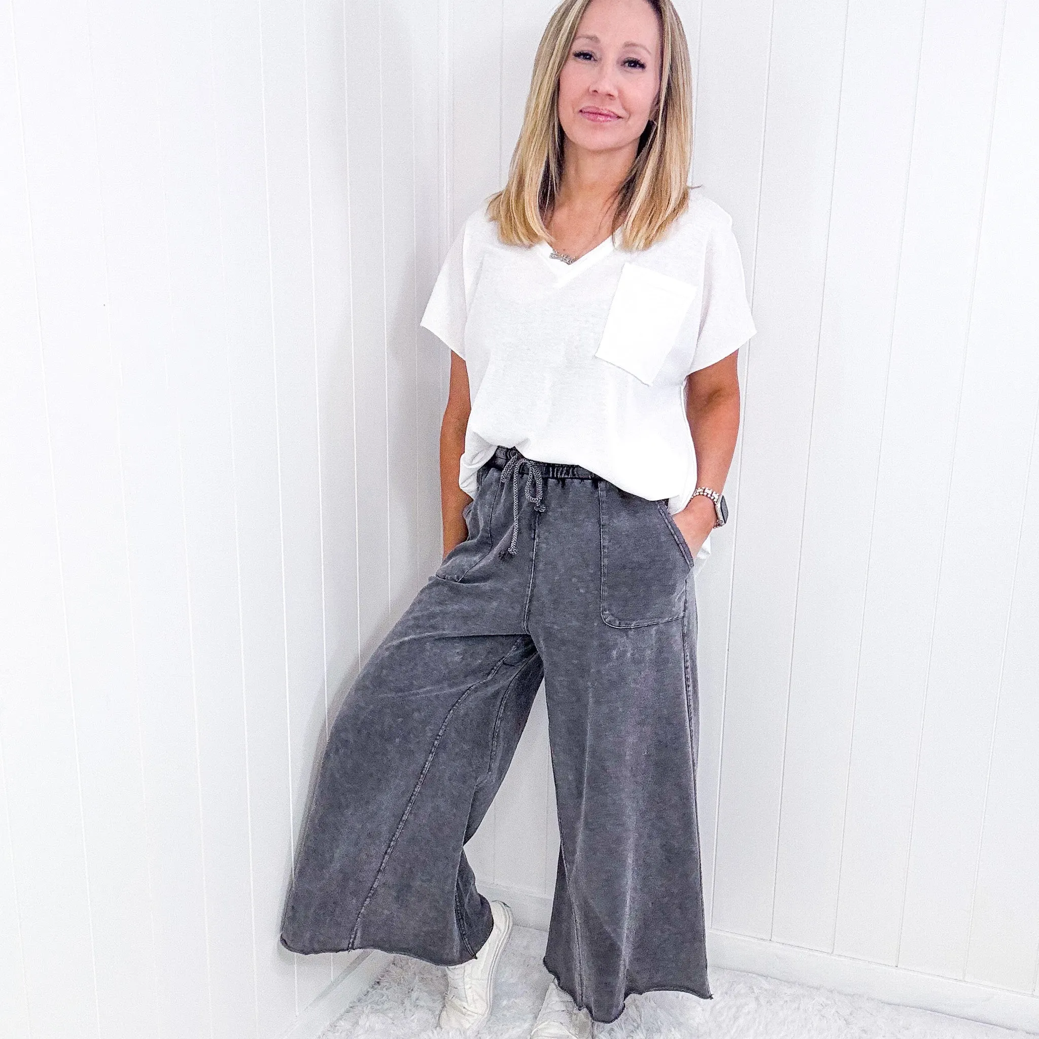 Relax It's Sunday Terry Knit Wide Leg Pull On Pants in 7 Colors