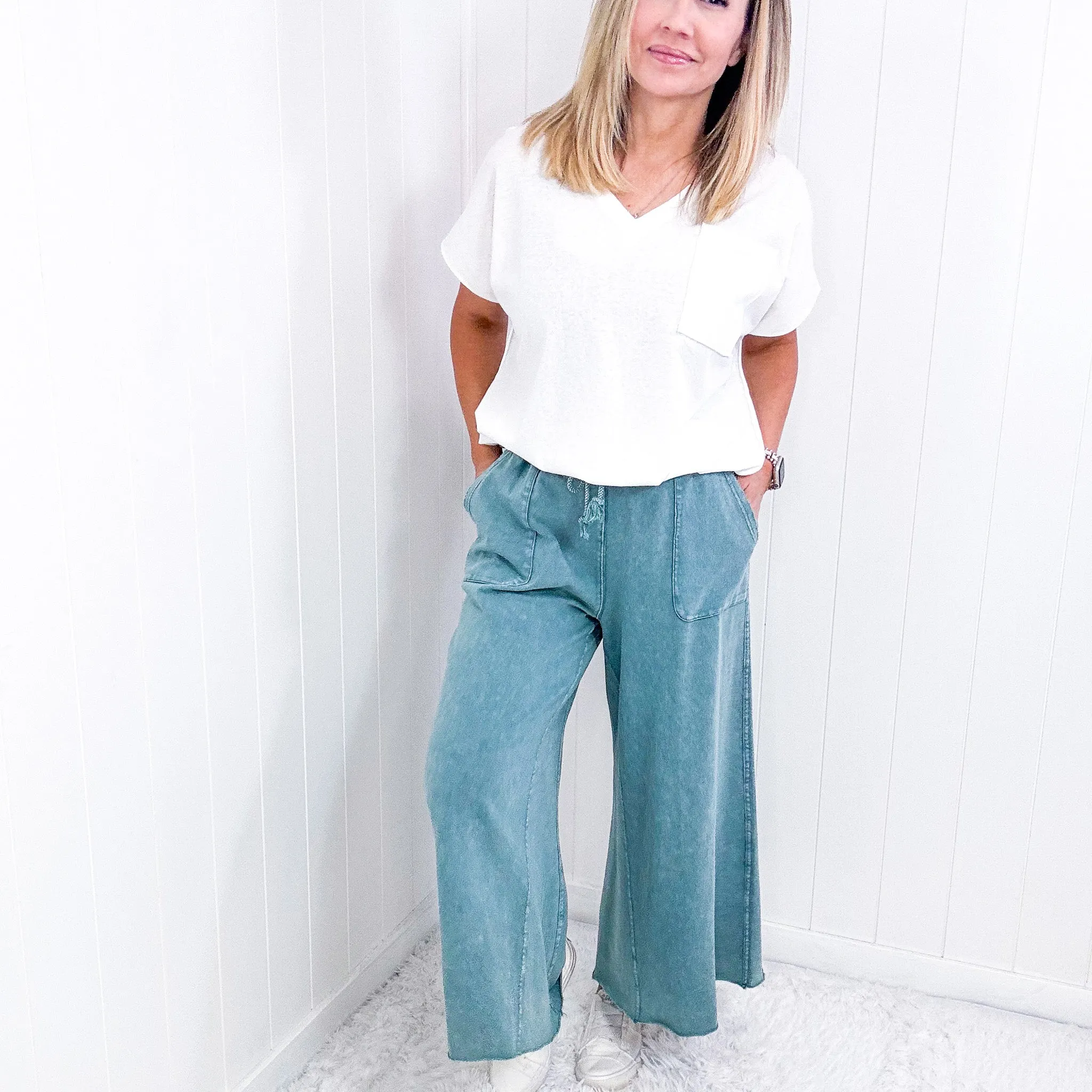 Relax It's Sunday Terry Knit Wide Leg Pull On Pants in 7 Colors