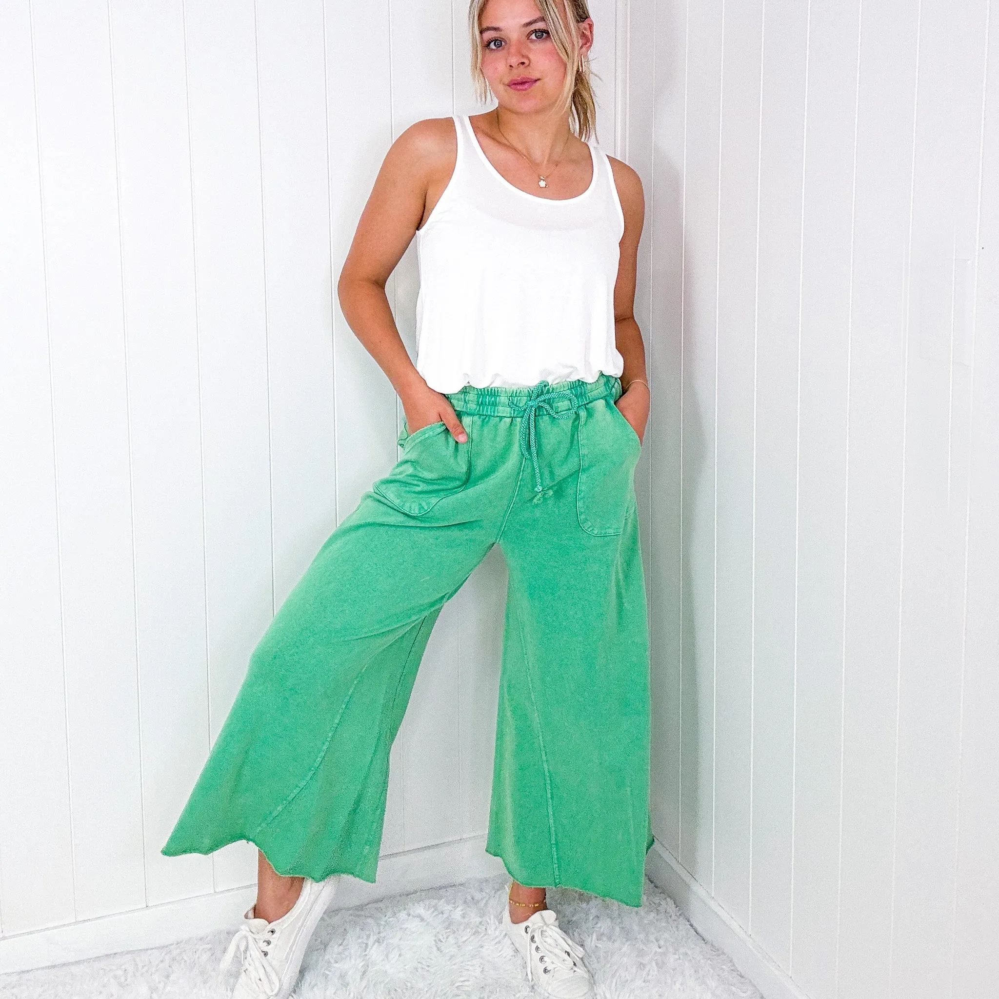 Relax It's Sunday Terry Knit Wide Leg Pull On Pants in 7 Colors