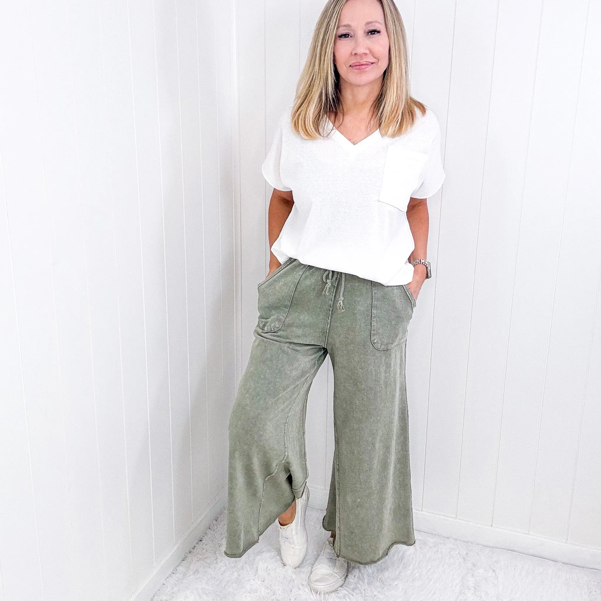 Relax It's Sunday Terry Knit Wide Leg Pull On Pants in 7 Colors