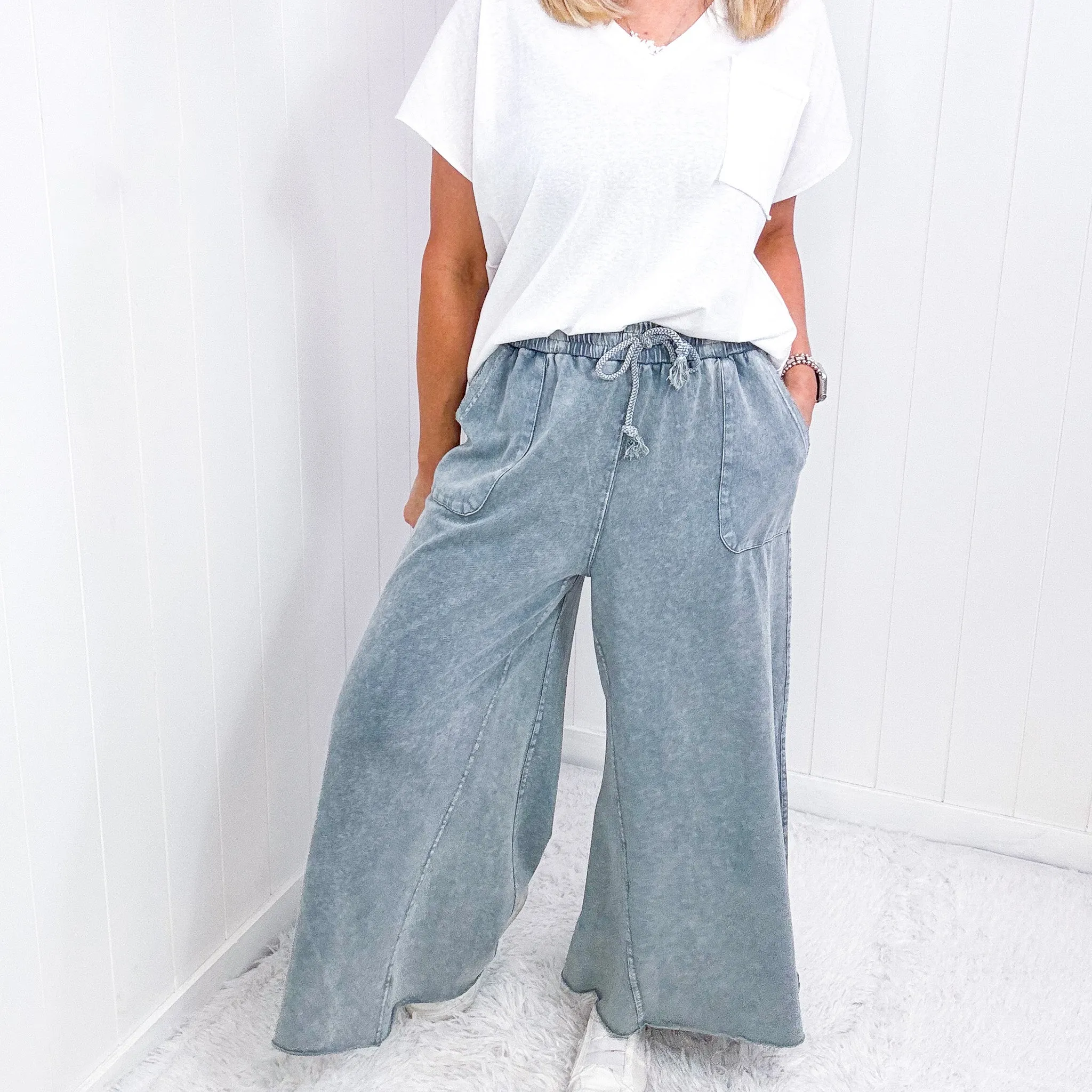 Relax It's Sunday Terry Knit Wide Leg Pull On Pants in 7 Colors