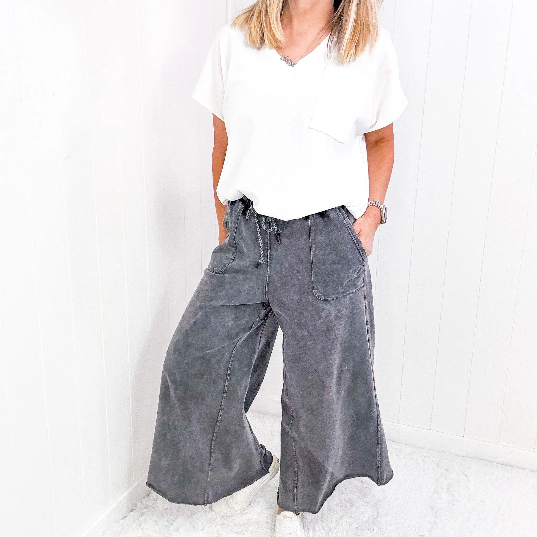 Relax It's Sunday Terry Knit Wide Leg Pull On Pants in 7 Colors