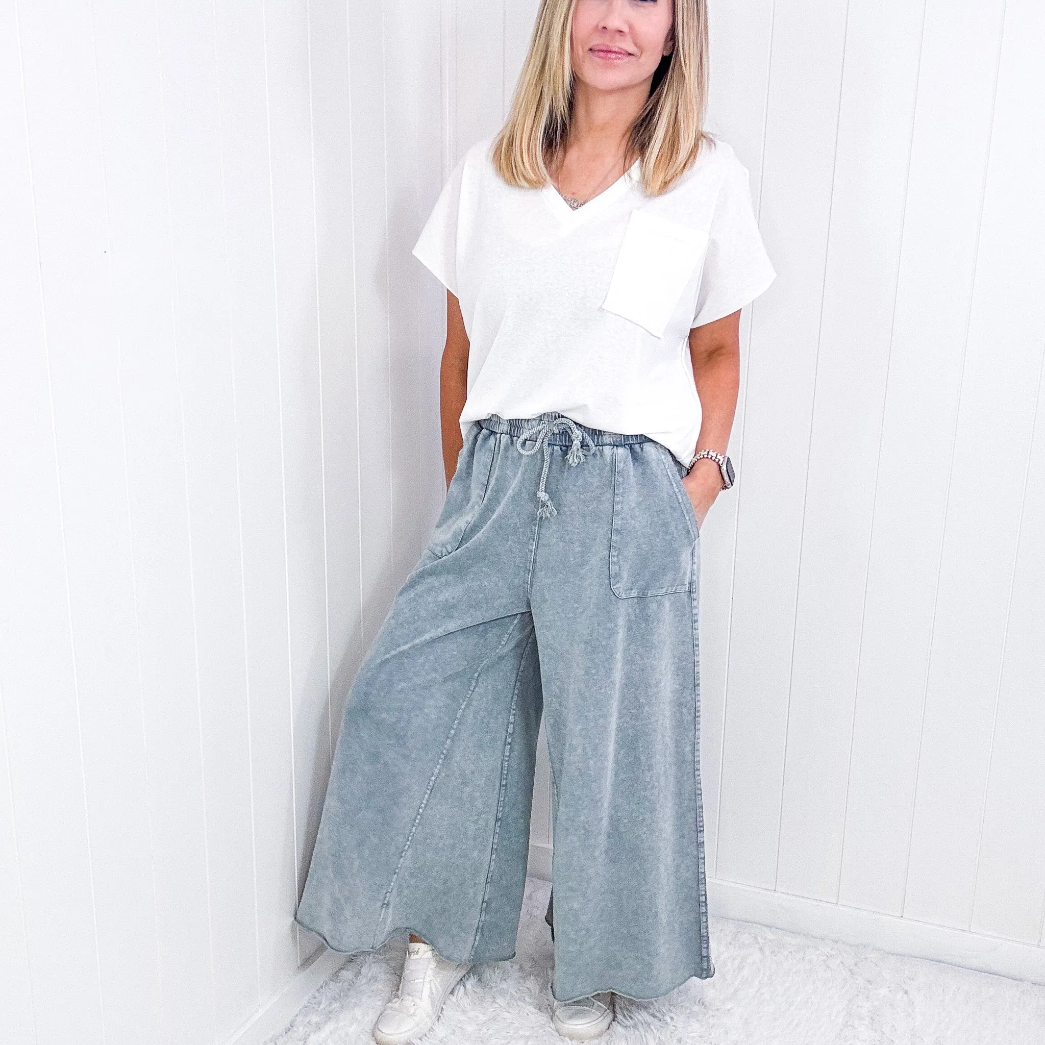 Relax It's Sunday Terry Knit Wide Leg Pull On Pants in 7 Colors