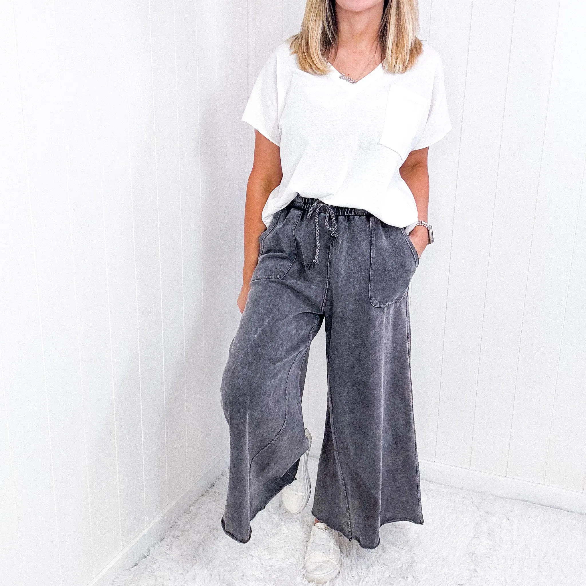 Relax It's Sunday Terry Knit Wide Leg Pull On Pants in 7 Colors