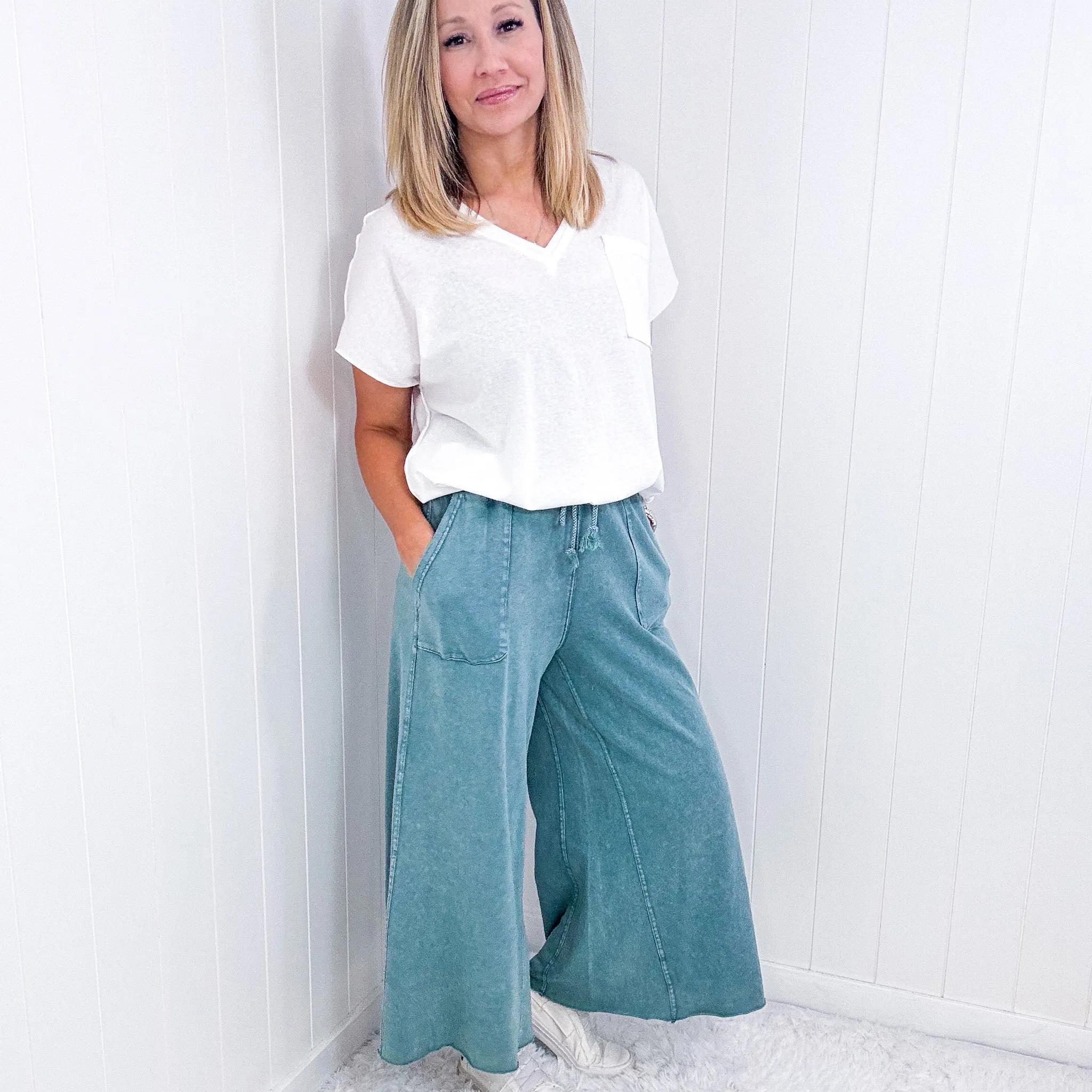 Relax It's Sunday Terry Knit Wide Leg Pull On Pants in 7 Colors