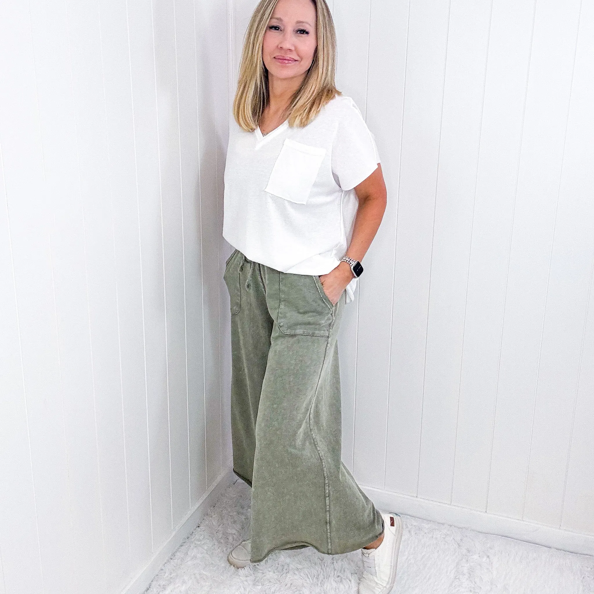 Relax It's Sunday Terry Knit Wide Leg Pull On Pants in 7 Colors