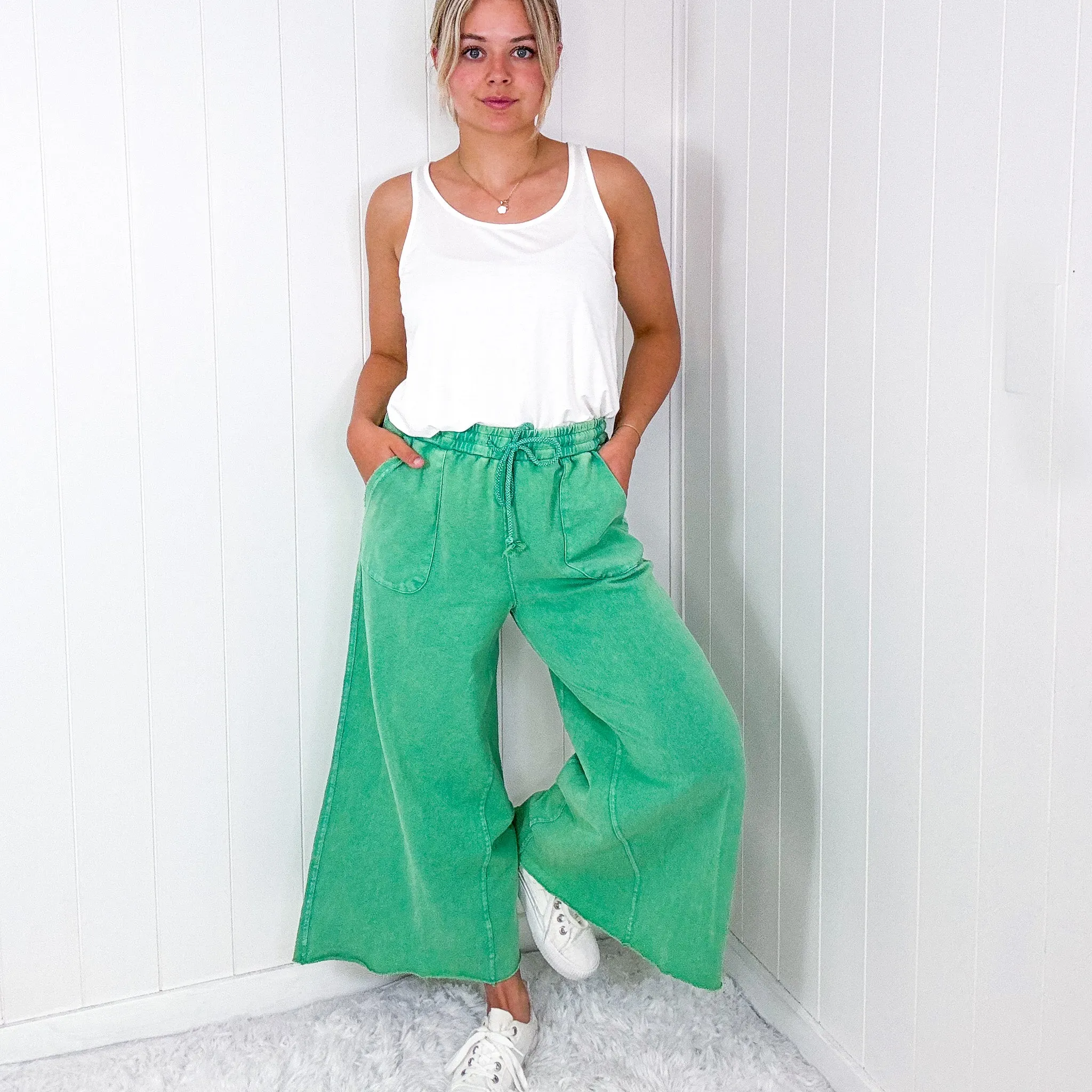 Relax It's Sunday Terry Knit Wide Leg Pull On Pants in 7 Colors