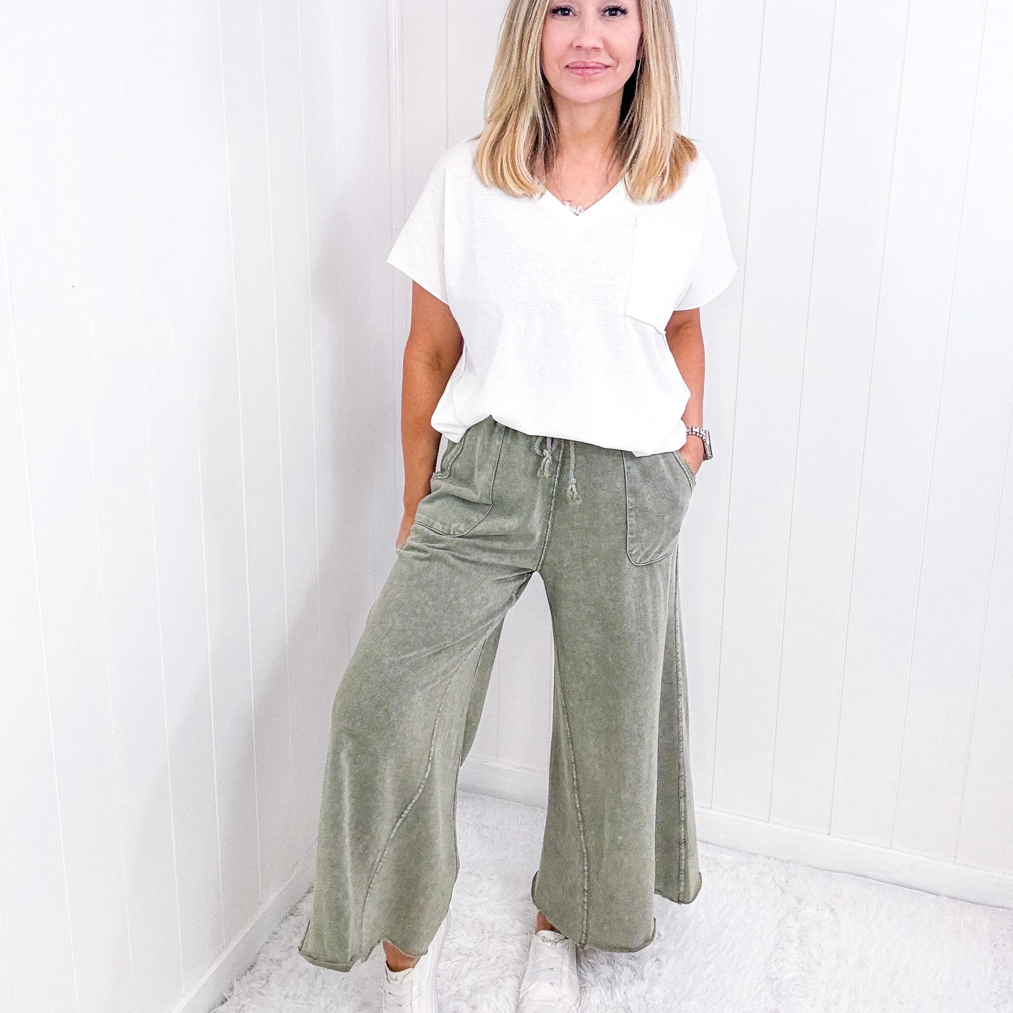 Relax It's Sunday Terry Knit Wide Leg Pull On Pants in 7 Colors